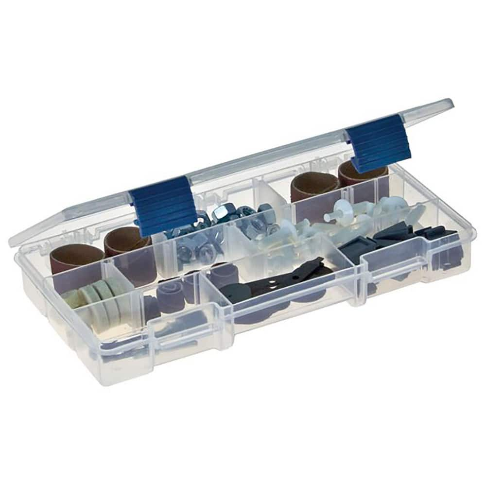 Small Parts Boxes & Organizers; Product Type: Compartment Box; Lock Type: ProLatch; Width (Inch): 5; Depth (Inch): 1-1/4; Number of Dividers: 4; Removable Dividers: Yes; Color: Clear; Features: 3 Fixed Compartments with dividers to make up to 7 compartmen