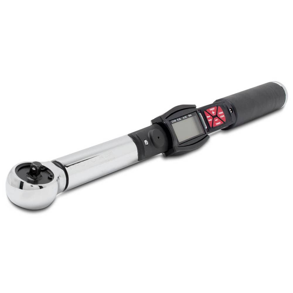 Digital Torque Wrench: 0.25″ Socket Drive, Foot Pound 2 to 2.8 Nm, Ratcheting, 20-1/2'' OAL