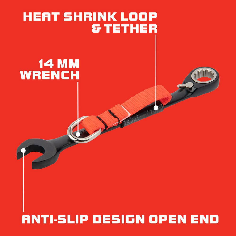 Combination Wrench: 14 mm Head Size, 15 ° Offset 7.5'' OAL, Steel, Black Chrome-Plated