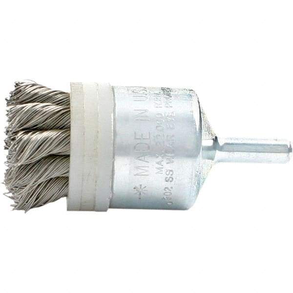 Brush Research Mfg. - 3/4" Brush Diam, Knotted, End Brush - 1/4" Diam Steel Shank, 20,000 Max RPM - Best Tool & Supply