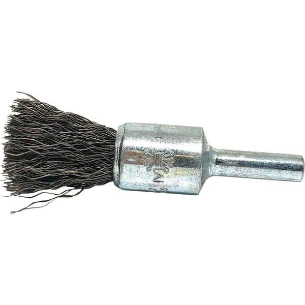 Brush Research Mfg. - 1/2" Brush Diam, Crimped, End Brush - 1/4" Diam Steel Shank, 20,000 Max RPM - Best Tool & Supply