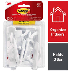 3M - All-Purpose & Utility Hooks; Type: Hooks Kit ; Overall Length (Inch): 3; 3 ; Projection: 1.10 ; Color: White ; Overall Length: 3 ; Overall Width: 0.92 - Exact Industrial Supply
