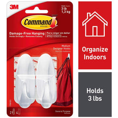 3M - All-Purpose & Utility Hooks; Type: Hooks Kit ; Overall Length (Inch): 3-1/8 ; Material: Plastic ; Projection: 1.25 ; Color: White ; Material: Plastic - Exact Industrial Supply