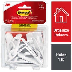 3M - All-Purpose & Utility Hooks; Type: Hooks Kit ; Overall Length (Inch): 2-3/8 ; Projection: 0.71 ; Color: White ; Overall Width: 0.83 ; Projection: 0.71 (Inch) - Exact Industrial Supply