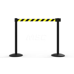 Free Standing Retractable Belt Barrier Post: 40″ High, 2.4″ Dia, Aluminum Post Cast Iron, Black & Yellow