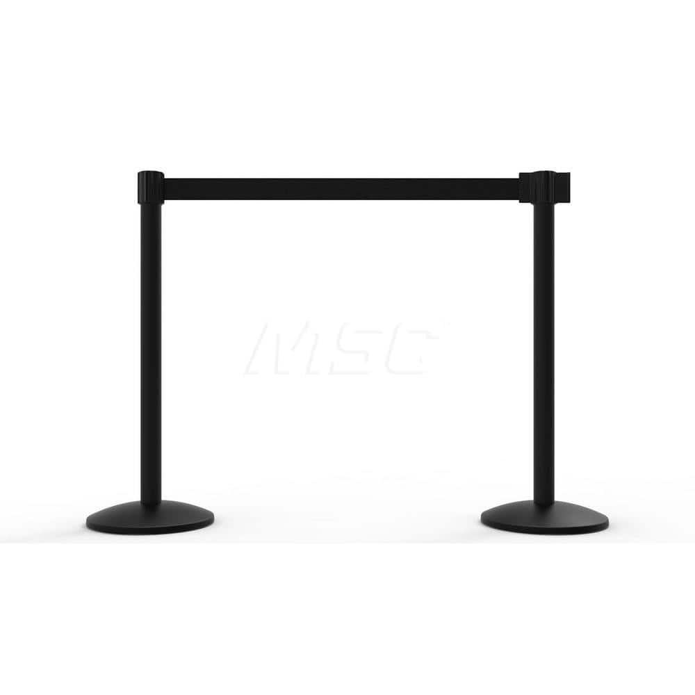 Free Standing Retractable Belt Barrier Post: 40″ High, 2.4″ Dia, Aluminum Post Cast Iron, Black