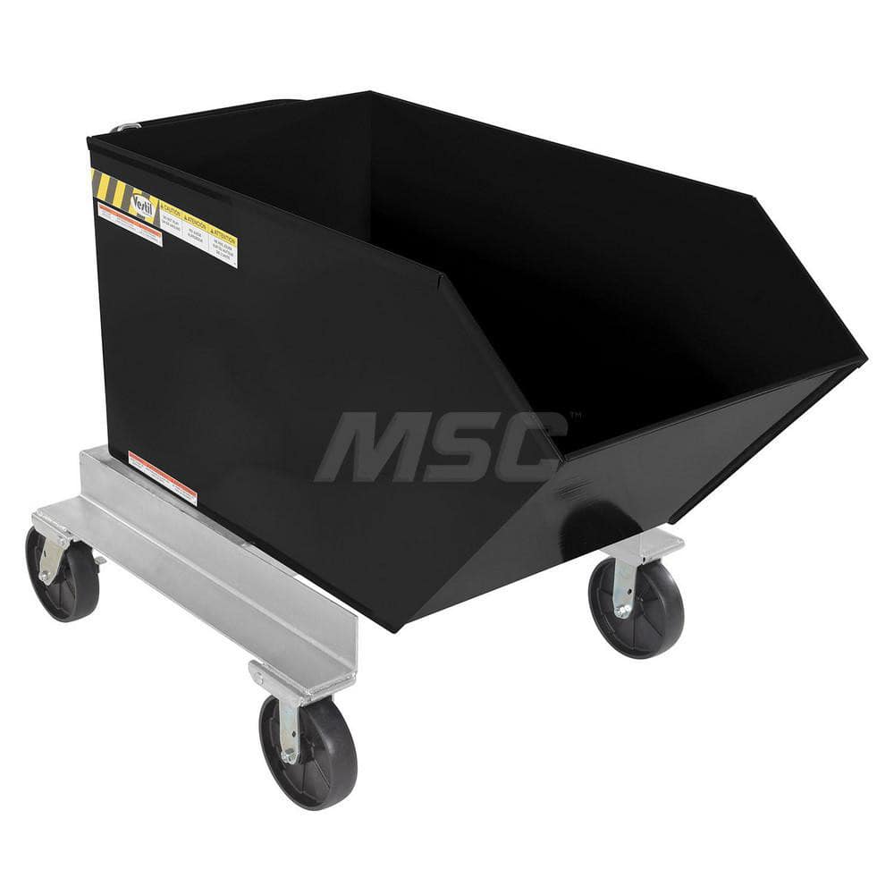 Stationary Tilt Hopper: 2,000 lb Capacity, 35″ Wide, 58.88″ Long, 47.1875″ High Black, Powder Coated Steel, Hand Control