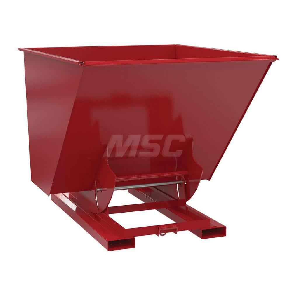 Stationary Tilt Hopper: 4,000 lb Capacity, 57″ Wide, 69″ Long, 52″ High Red, Powder Coated Steel, Hand Control