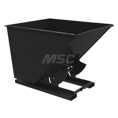 Stationary Tilt Hopper: 4,000 lb Capacity, 57″ Wide, 69″ Long, 52″ High Black, Powder Coated Steel, Hand Control