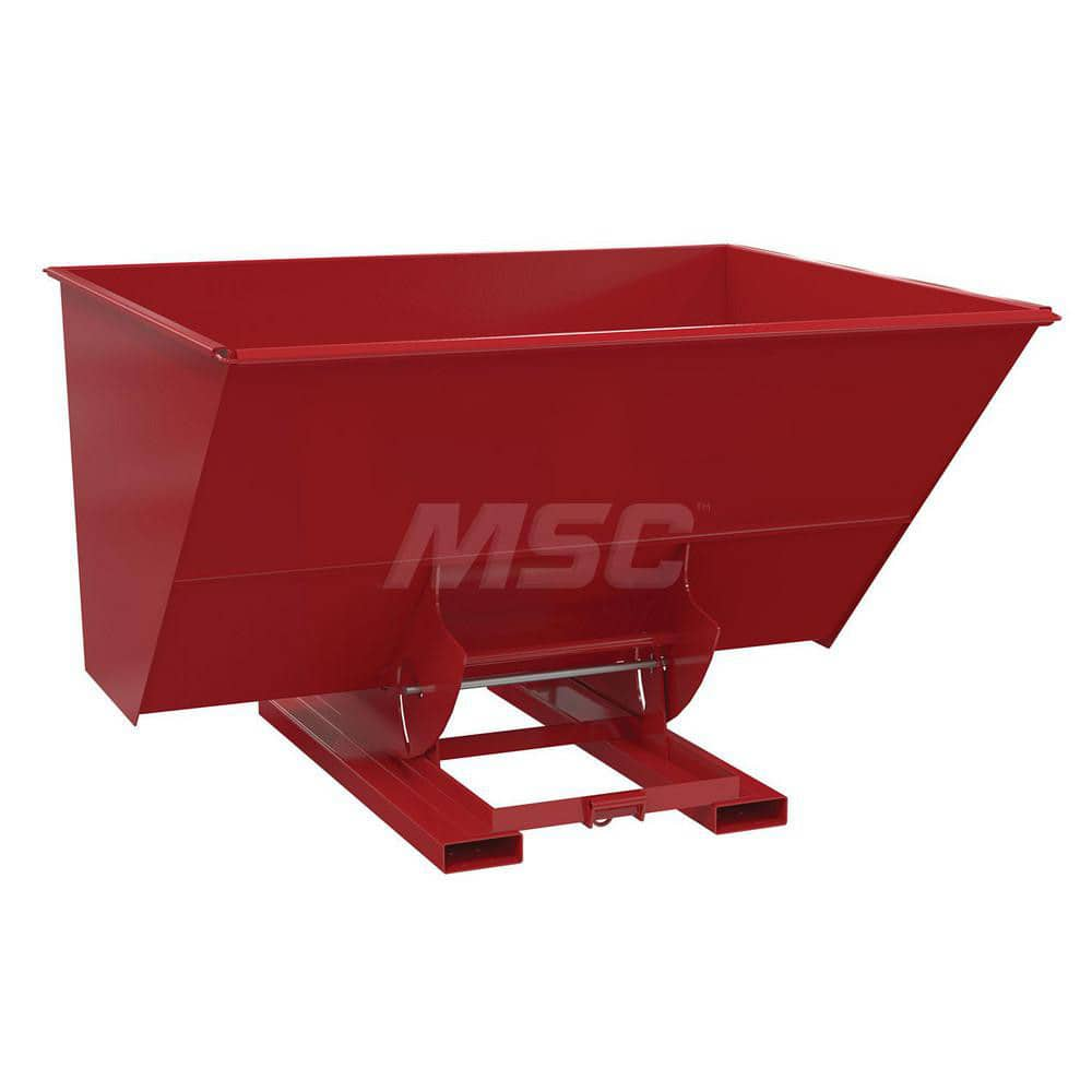 Stationary Tilt Hopper: 6,000 lb Capacity, 82″ Wide, 69″ Long, 51″ High Red, Powder Coated Steel, Hand Control