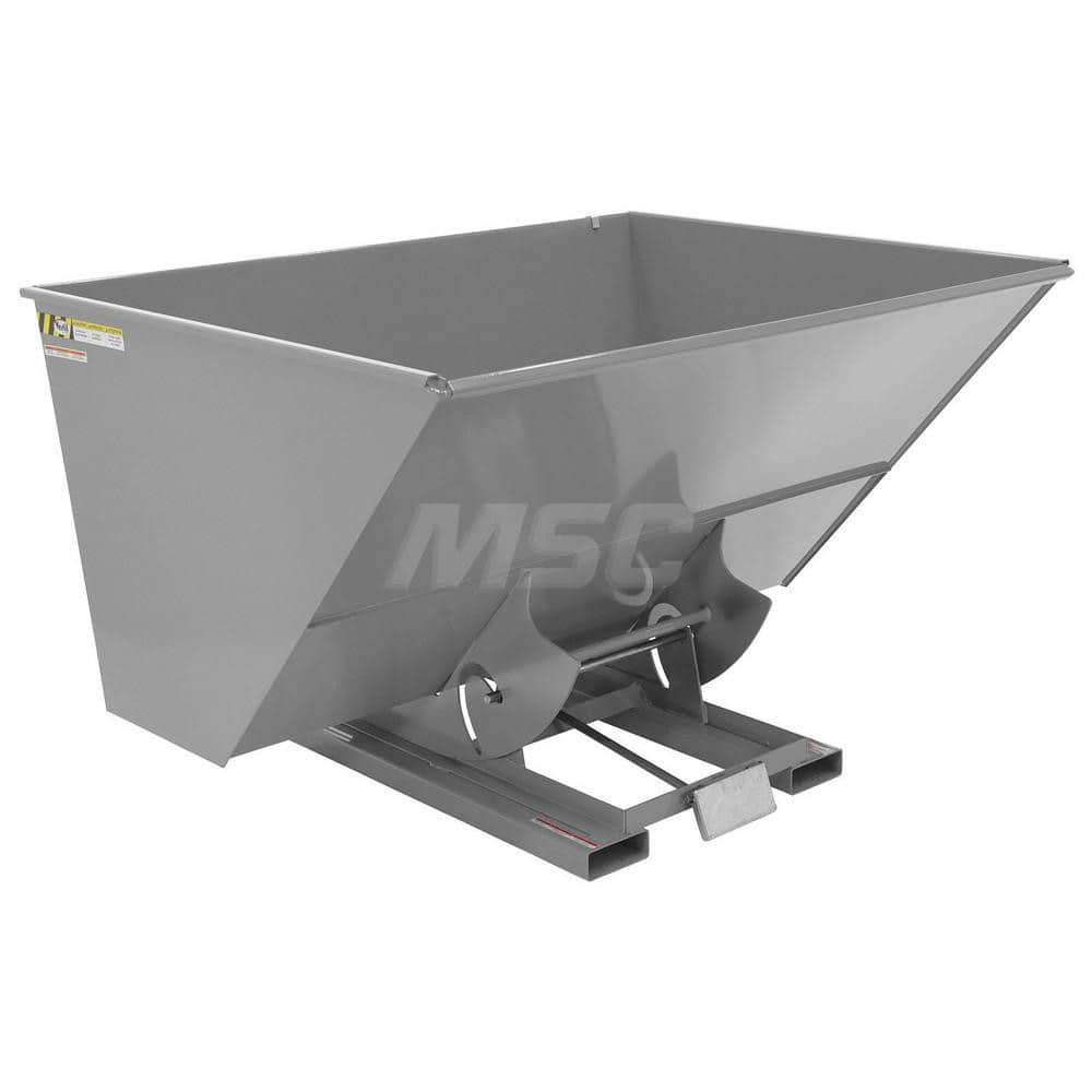 Stationary Tilt Hopper: 4,000 lb Capacity, 82″ Wide, 68.63″ Long, 51.8125″ High Gray, Powder Coated Steel, Hand Control