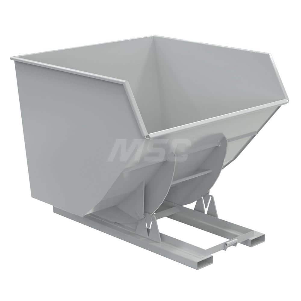 Stationary Tilt Hopper: 6,000 lb Capacity, 79″ Wide, 72.94″ Long, 64.375″ High Gray, Powder Coated Steel, Hand Control