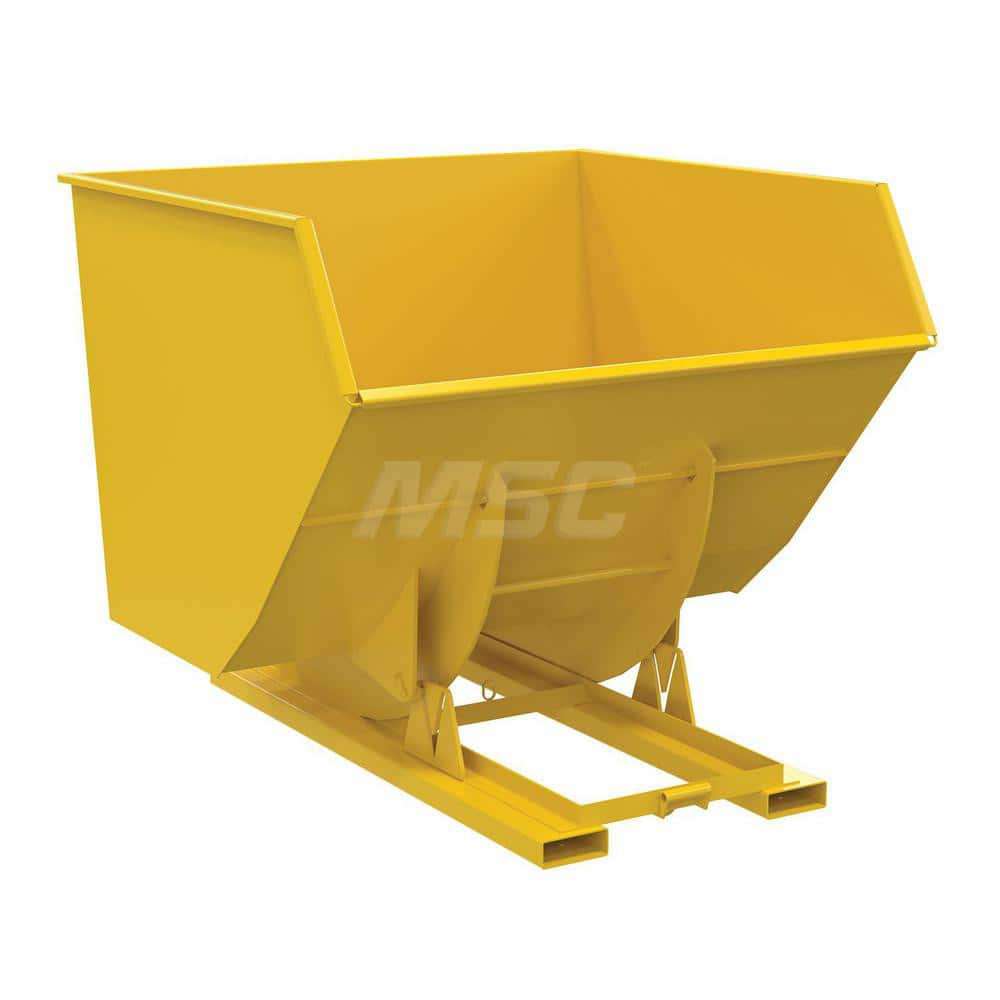 Stationary Tilt Hopper: 6,000 lb Capacity, 79″ Wide, 72.94″ Long, 64.375″ High Yellow, Powder Coated Steel, Hand Control