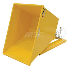 Stationary Tilt Hopper: 4,000 lb Capacity, 42″ Wide, 61.13″ Long, 42.6875″ High Yellow, Powder Coated Steel, Hand Control