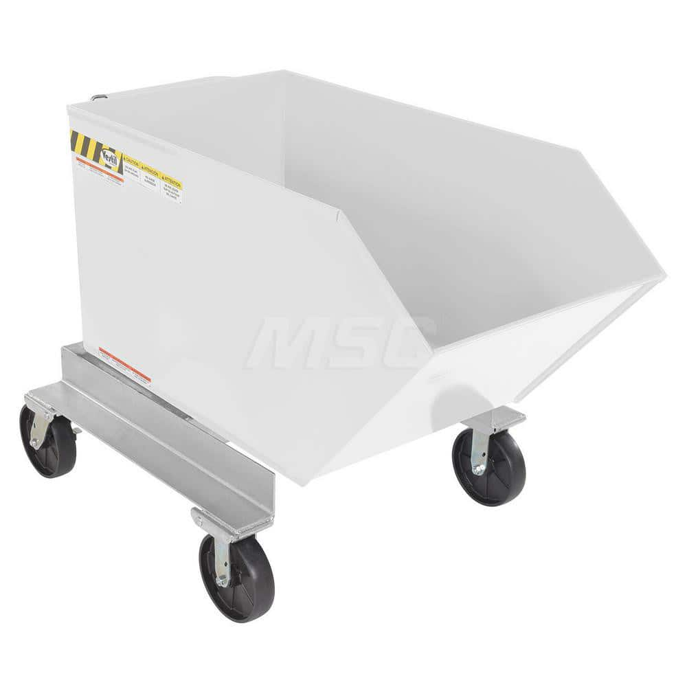 Stationary Tilt Hopper: 2,000 lb Capacity, 35″ Wide, 53.88″ Long, 37.1875″ High White, Powder Coated Steel, Hand Control