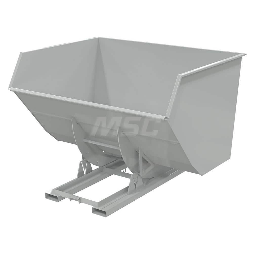 Stationary Tilt Hopper: 6,000 lb Capacity, 79″ Wide, 90.25″ Long, 64.375″ High Gray, Powder Coated Steel, Hand Control