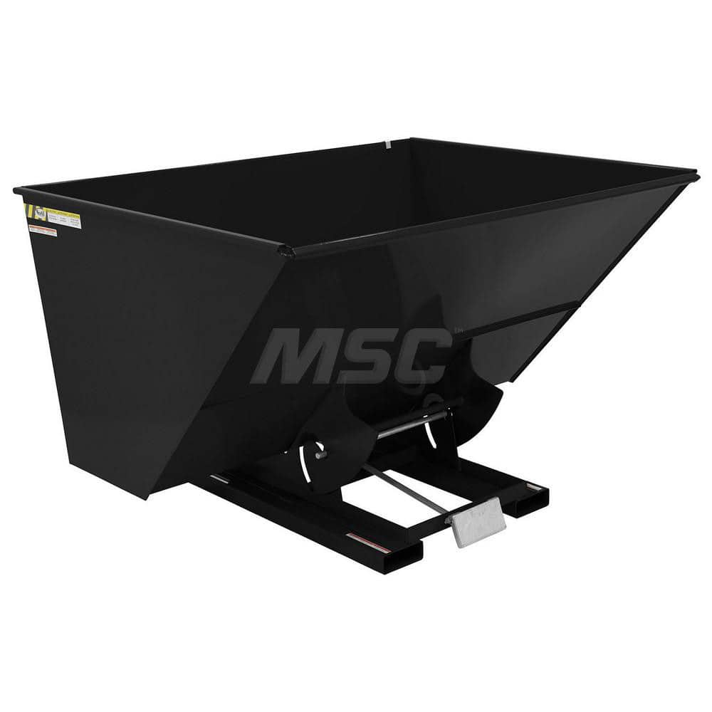 Stationary Tilt Hopper: 6,000 lb Capacity, 82″ Wide, 68.63″ Long, 51.8125″ High Black, Powder Coated Steel, Hand Control