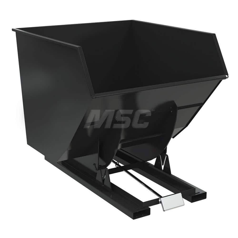 Stationary Tilt Hopper: 6,000 lb Capacity, 64″ Wide, 79.38″ Long, 64.375″ High Black, Powder Coated Steel, Hand Control