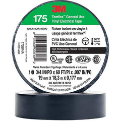 3M - Electrical Tape; Width (Inch): 0.75 ; Length Range: 20" and Larger ; Color: Black ; Material Type: Vinyl ; Length (Feet): 60.000 ; Length (yd): 20.00 - Exact Industrial Supply