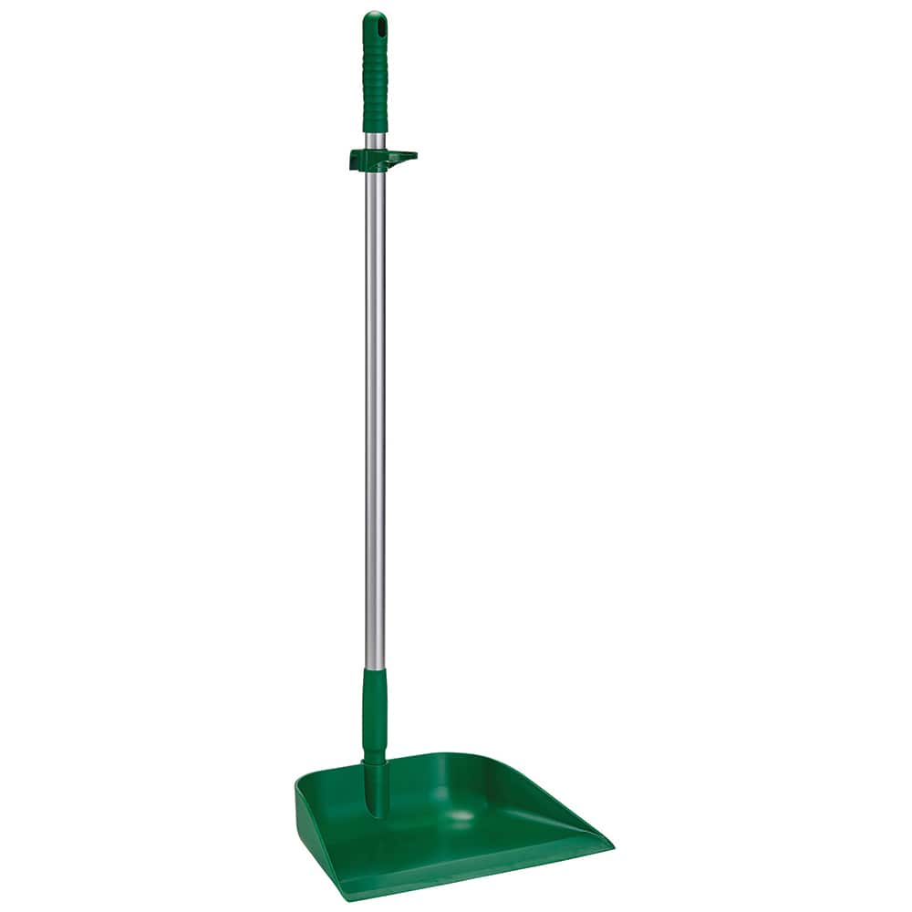 Upright Dustpan: Polypropylene Body, 31″ Aluminum Handle 13″ Wide, Green