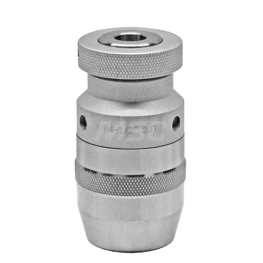 Drill Chuck: 1/64 to 1/2″ Capacity, Jacob Taper Mount, JT2 Keyless