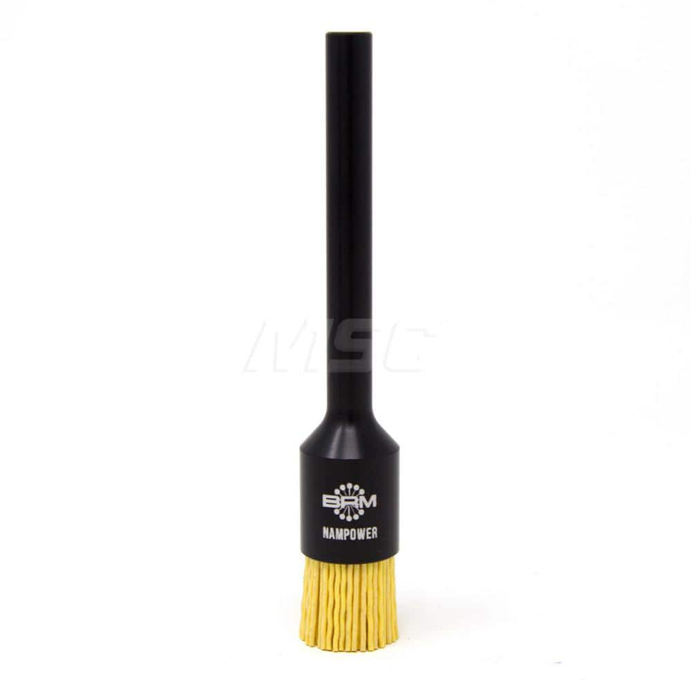 End Brushes: 3/4″ Dia, 0.035″ Wire Dia, Ceramic & Nylon, Crimped Wire 3/4″ Trim Length, 3/8″ Shank Dia, 10,000 Max RPM