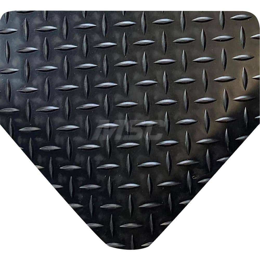 Anti-Fatigue Mat: 75' Length, 7/8″ Thick, SBR Rubber Diamond Plate, Black, Dry