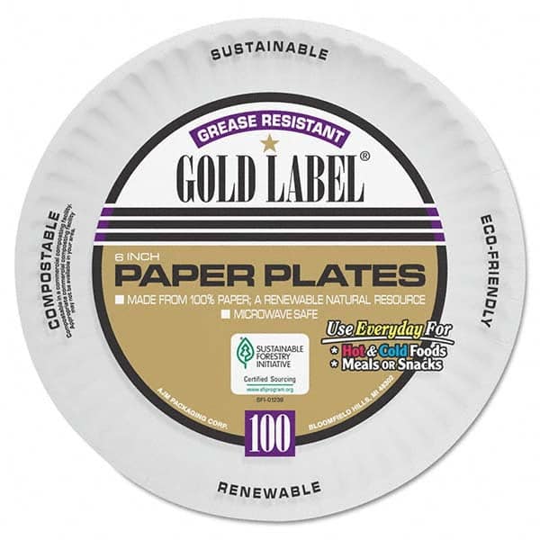 AJM Packaging Corporation - Coated Paper Plates, 6", White, Round, 100/Pack - Best Tool & Supply