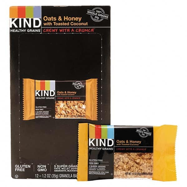 KIND - Snacks, Cookies, Candy & Gum Breakroom Accessory Type: Granola Bars Breakroom Accessory Description: Healthy Grains Bar, Oats and Honey with Toasted Coconut, 1.2 oz, 12/Box - Best Tool & Supply