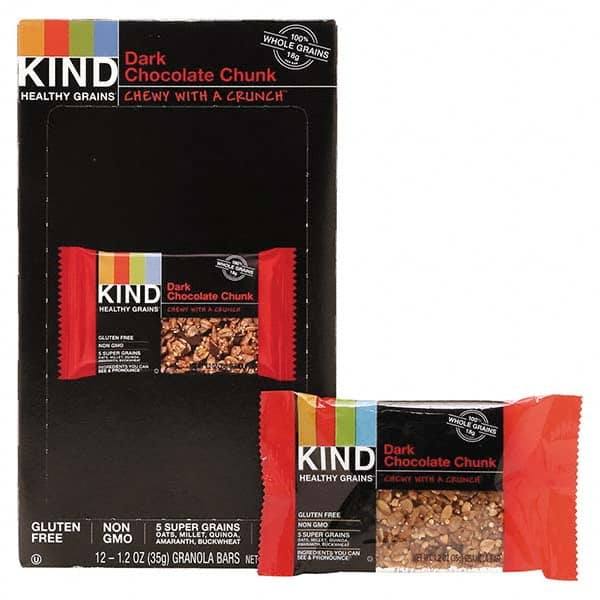 KIND - Snacks, Cookies, Candy & Gum Breakroom Accessory Type: Granola Bars Breakroom Accessory Description: Healthy Grains Bar, Dark Chocolate Chunk, 1.2 oz, 12/Box - Best Tool & Supply