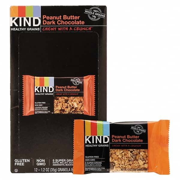 KIND - Snacks, Cookies, Candy & Gum Breakroom Accessory Type: Granola Bars Breakroom Accessory Description: Healthy Grains Bar, Peanut Butter Dark Chocolate, 1.2 oz, 12/Box - Best Tool & Supply