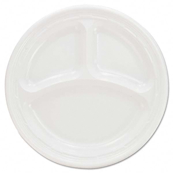 DART - Plastic Plates, 9", White, 3 Compartments, Round, 125/Pack - Exact Industrial Supply