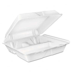 DART - Large Foam Carryout, Food Container, 3-Compartment, White, 9-2/5 x 9 x 3 - Best Tool & Supply