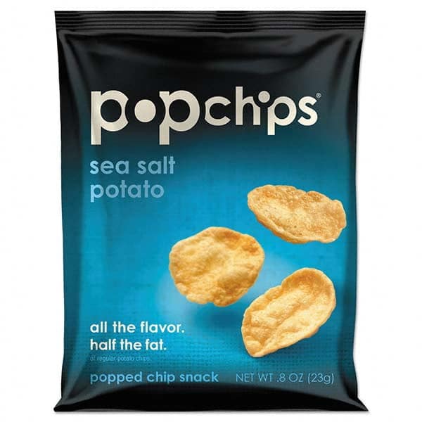 PopChips - Snacks, Cookies, Candy & Gum Breakroom Accessory Type: Potato Chips Breakroom Accessory Description: Potato Chips, Sea Salt Flavor, .8 oz Bag, 24/Carton - Best Tool & Supply