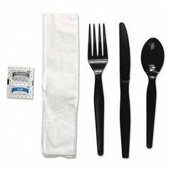 Boardwalk - Six-Piece Cutlery Kit, Condiment/Fork/Knife/Napkin/Spoon, Heavyweight, Black, 250/Carton - Best Tool & Supply