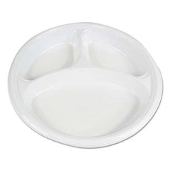 Boardwalk - Hi-Impact Plastic Dinnerware, Plate, 10" Diam, 3 Compartments, White, 500/Carton - Best Tool & Supply