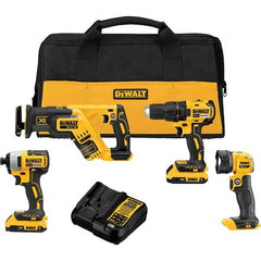 DeWALT - Cordless Tool Combination Kits Voltage: 20 Tools: Brushless 1/2" Cordless Drill/Driver; Brushless 1/4" Cordless Impact Driver; Brushless Cordless Compact Reciprocating Saw; Cordless LED Work Light - Best Tool & Supply