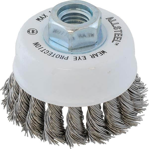 WALTER Surface Technologies - 3" Diam 5/8-11 Threaded Arbor Stainless Steel Fill Cup Brush - Best Tool & Supply