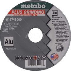 Depressed Center Wheel: Type 27, 4-1/2″ Dia, 1/4″ Thick, 7/8″ Hole, Aluminum Oxide 36 Grit, 13,300 Max RPM