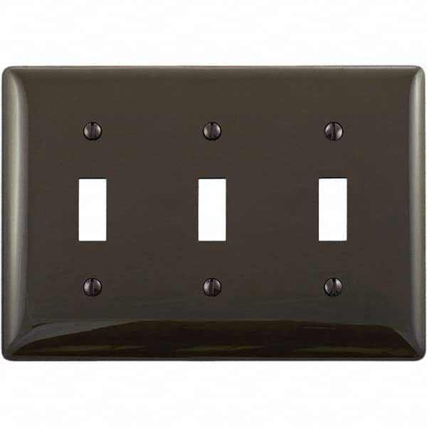 Wall Plates; Wall Plate Type: Switch Plates; Color: Brown; Wall Plate Configuration: Toggle Switch; Material: Thermoplastic; Shape: Rectangle; Wall Plate Size: Standard; Number of Gangs: 3; Overall Length (Inch): 4.6300; Overall Width (Decimal Inch): 6-1/