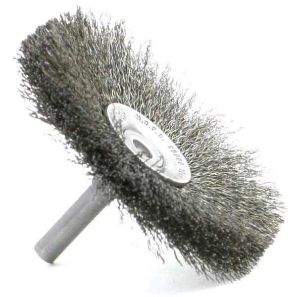 Brush Research Mfg. - 1-1/2" Brush Diam, Crimped, Flared End Brush - 1/4" Diam Steel Shank, 2,500 Max RPM - Best Tool & Supply