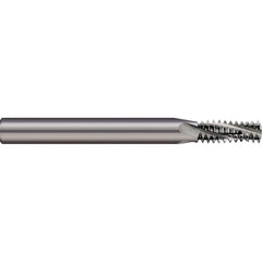 Helical Flute Thread Mill: Internal & External, 3 Flute, 0.2362″ Shank Dia, Solid Carbide 0.6299″ LOC, 2.2441″ OAL, Bright/Uncoated