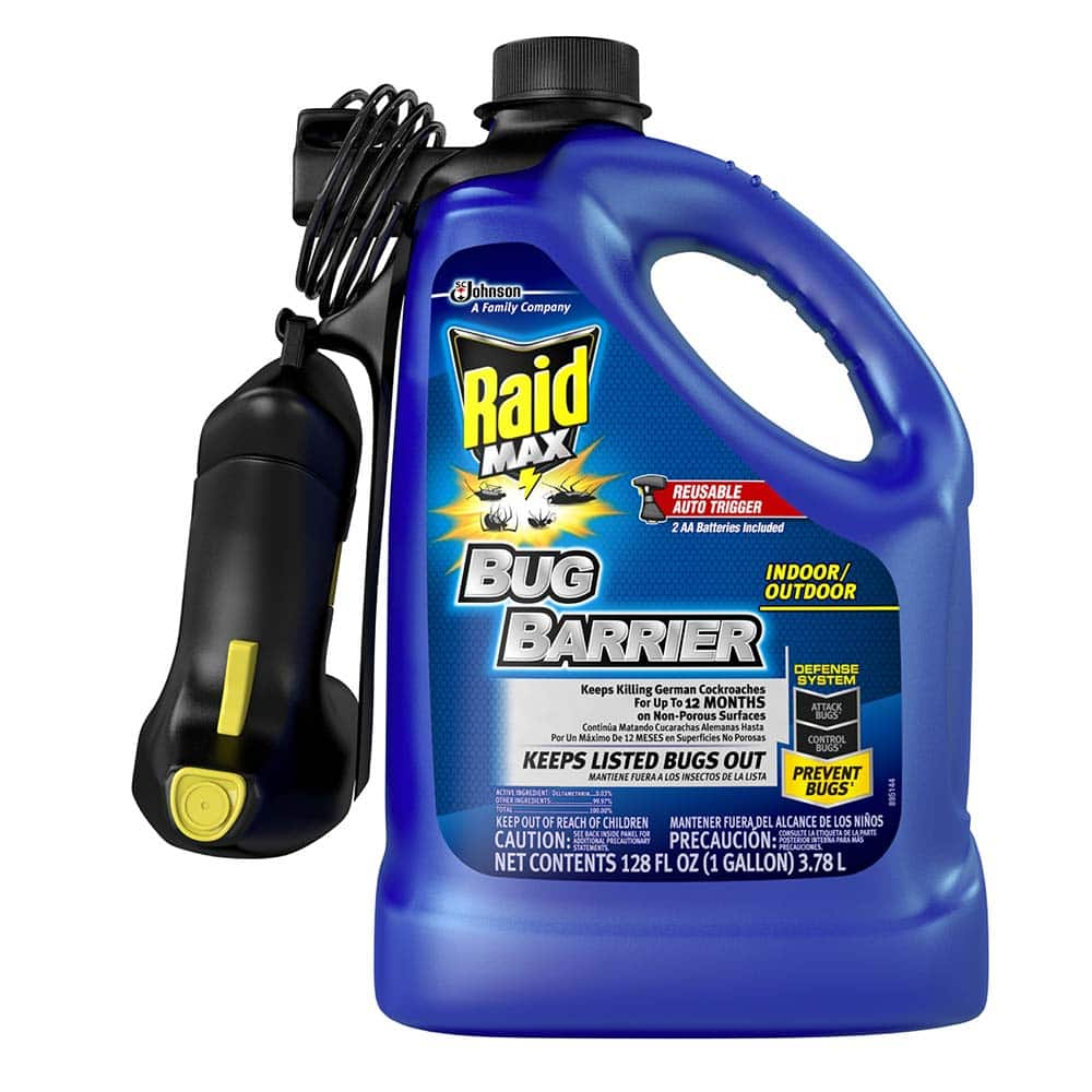 Raid Max Bug Barrier Trigger Starter Kit;128 oz;1 Gallon - Raid Max Bug Barrier Trigger Starter Kit 128 oz 1 Gallon; Raid Max Bug Barrier Keeps kills Ants;Boxelder Bugs;Centipedes;Crickets;Firebrats;Fleas;Flies;Gnats;Ground Beetles;Mosquitoes;Roaches;Scor