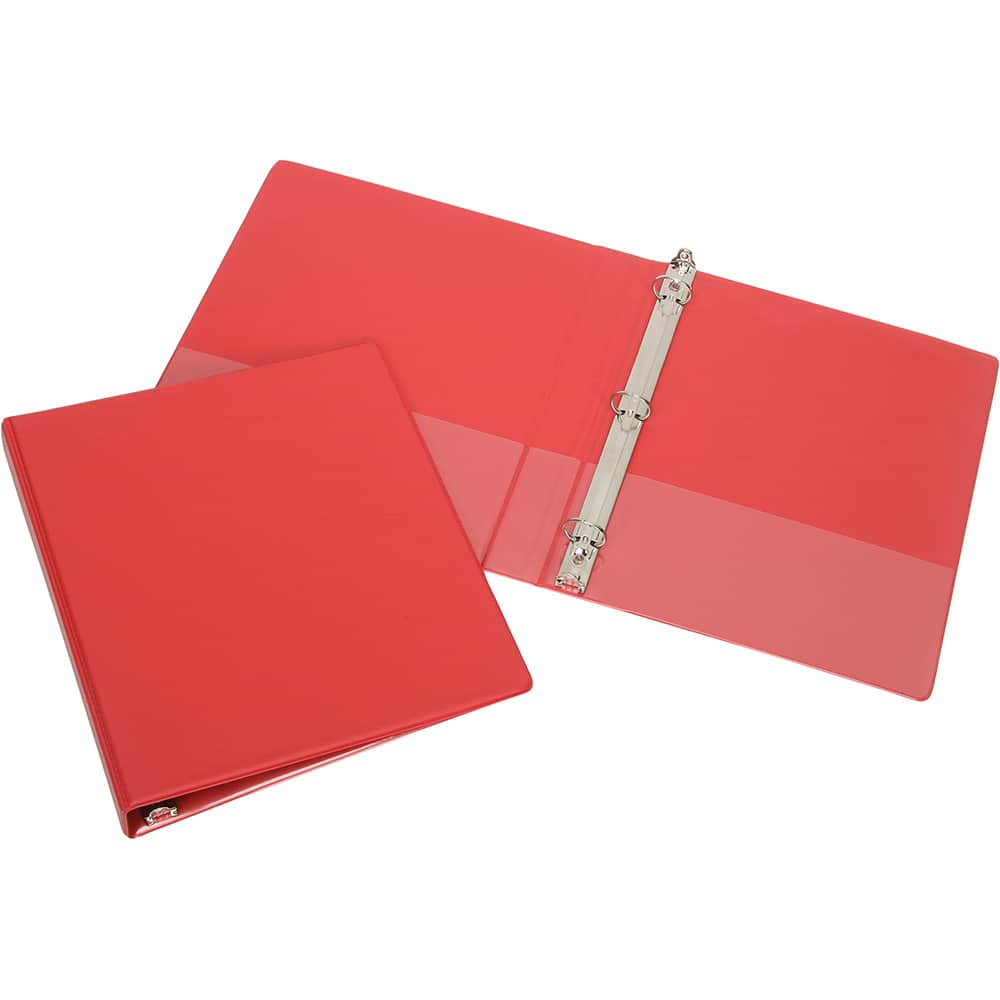 Ability One - Ring Binders; Binder Type: Round Ring Binder w/o Label Holder ; Capacity: 2" ; Color: Red ; Material: Vinyl ; Size: 8-1/2 x 11" - Exact Industrial Supply