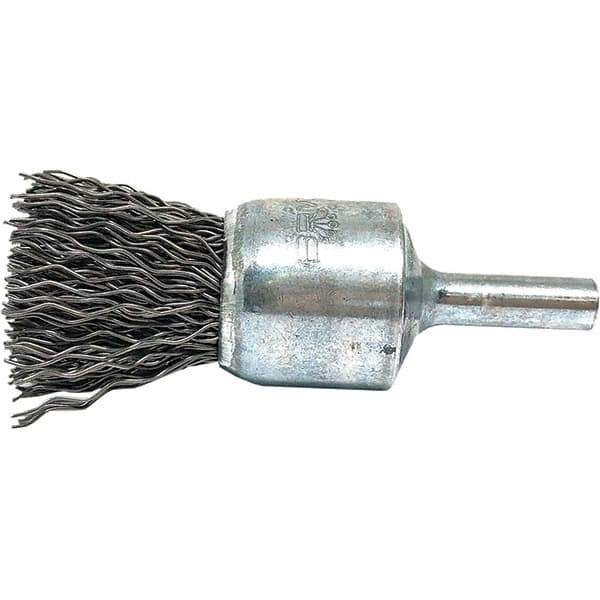 Brush Research Mfg. - 3/4" Brush Diam, Crimped, End Brush - 1/4" Diam Steel Shank, 20,000 Max RPM - Best Tool & Supply