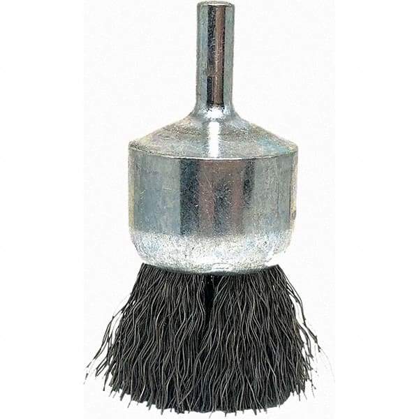 Brush Research Mfg. - 1" Brush Diam, Crimped, End Brush - 1/4" Diam Steel Shank, 20,000 Max RPM - Best Tool & Supply