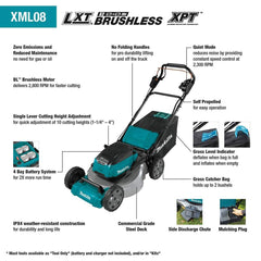 Makita - Lawn Mowers; Type: Cordless ; Power Type: Cordless ; Self-Propelled: Yes ; Voltage: 36 ; Cutting Width (Inch): 21.0000 - Exact Industrial Supply