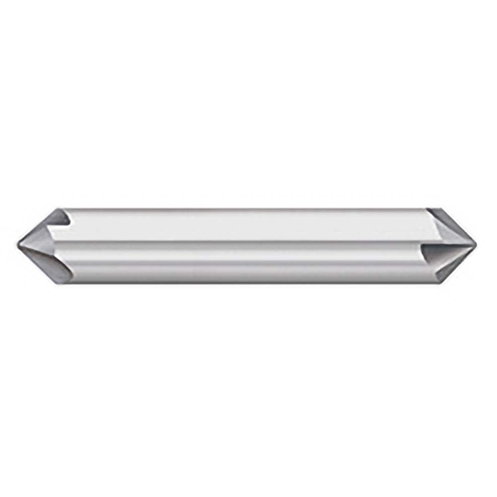 Titan USA - Chamfer Mills; Cutter Head Diameter (Inch): 3/8 ; Included Angle B: 45 ; Included Angle A: 90 ; Chamfer Mill Material: Solid Carbide ; Chamfer Mill Finish/Coating: Uncoated ; Overall Length (Inch): 2-1/2 - Exact Industrial Supply