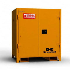 Flammable & Hazardous Storage Cabinets: 60 gal Drum, 2 Door, 2 Shelf, Manual Closing, Yellow Steel, 45″ High, 43″ Wide, 34″ Deep, FM Approved, NFPA Code 30 & OSHA