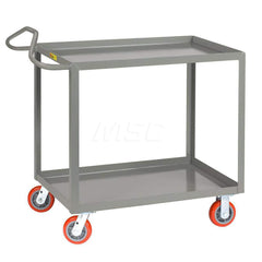 Shelf Utility Cart: 53.5″ OAL, 30″ OAW, 36.5″ OAH, Steel, Gray (2) Swivel & (2) Rigid, Replaceable Wheels, Polyurethane Wheels